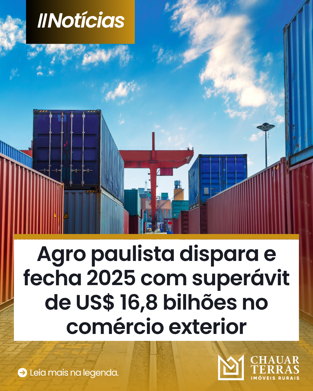 Agro paulista dispara e fecha 2025 com superávit de US$ 16,8 bilhões no comércio exterior